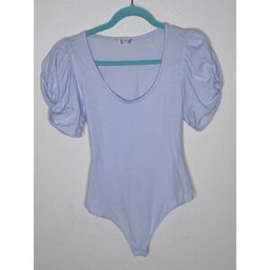 Free‎ People Intimately Bodysuit Womens S Blue Low Cut Puff Sleeve Cotton